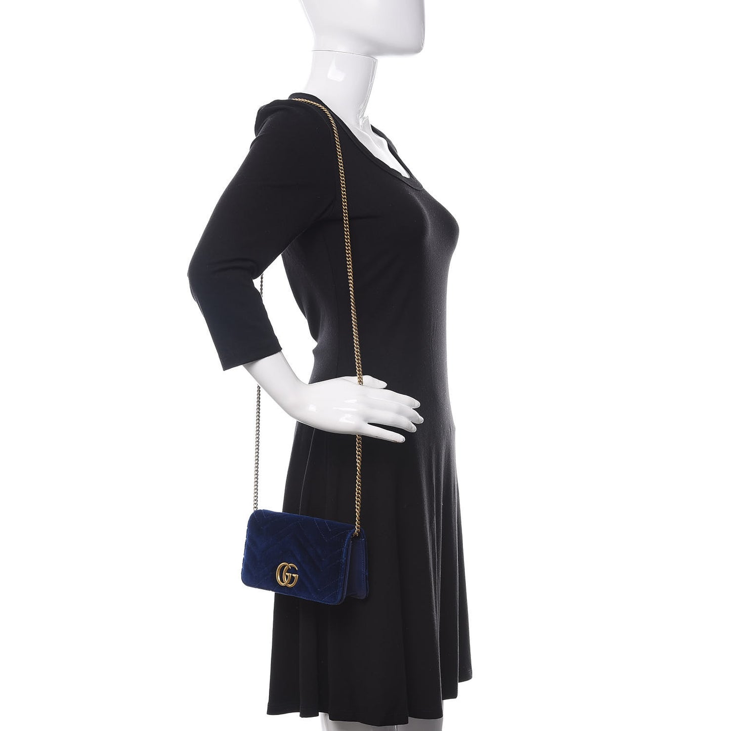 Velvet Matelasse GG Marmont Mini Bag Cobalt Blue