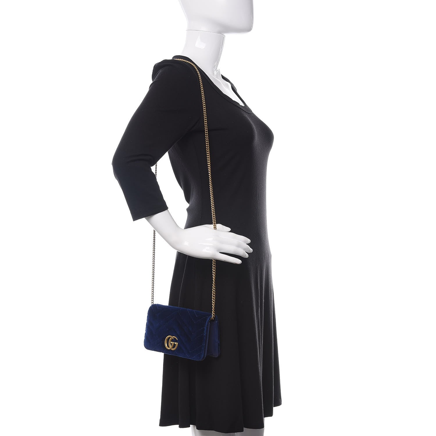 Gucci Velvet Matelasse GG Marmont Mini Bag Cobalt Blue 2 of 10