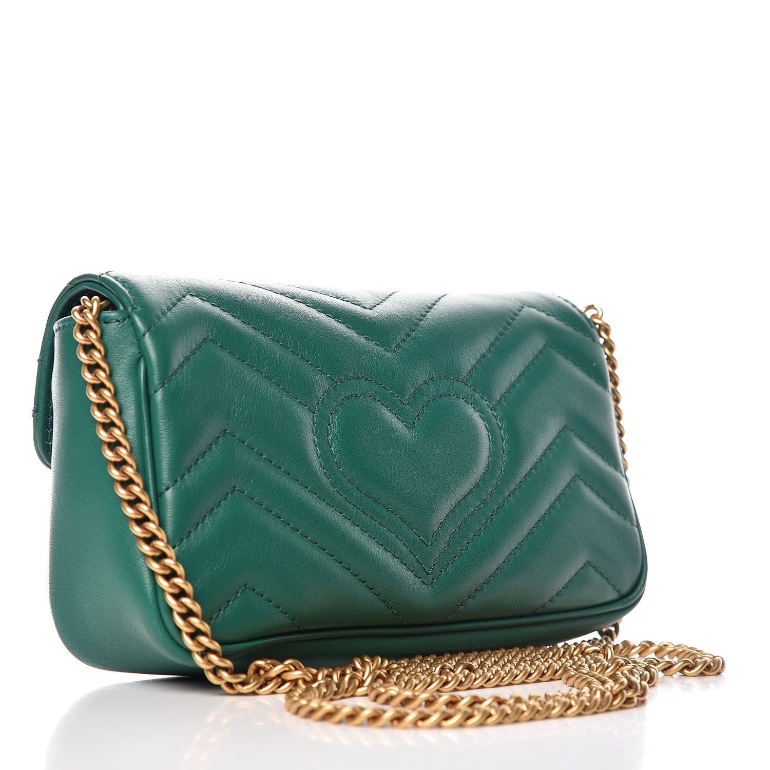 Gucci Calfskin Matelasse Super Mini GG Marmont Shoulder Bag Emerald Green 3 of 10