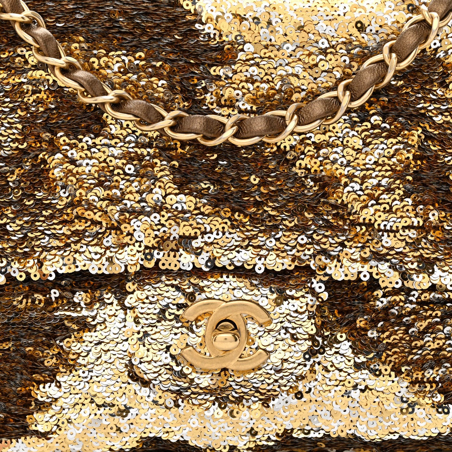 Sequin Quilted Medium Single Flap Gold