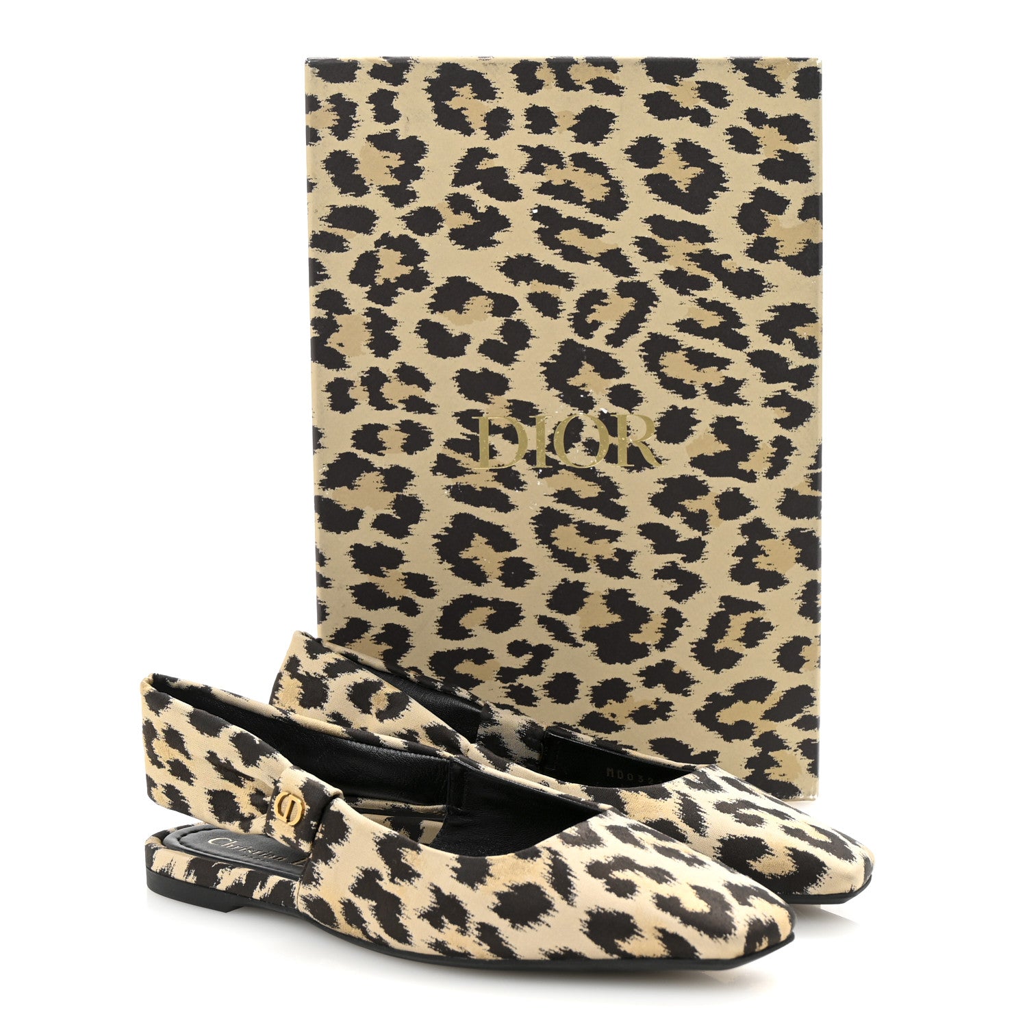 Christian Dior Nylon Leopard Print Mizza Slingback Flat 36 Beige