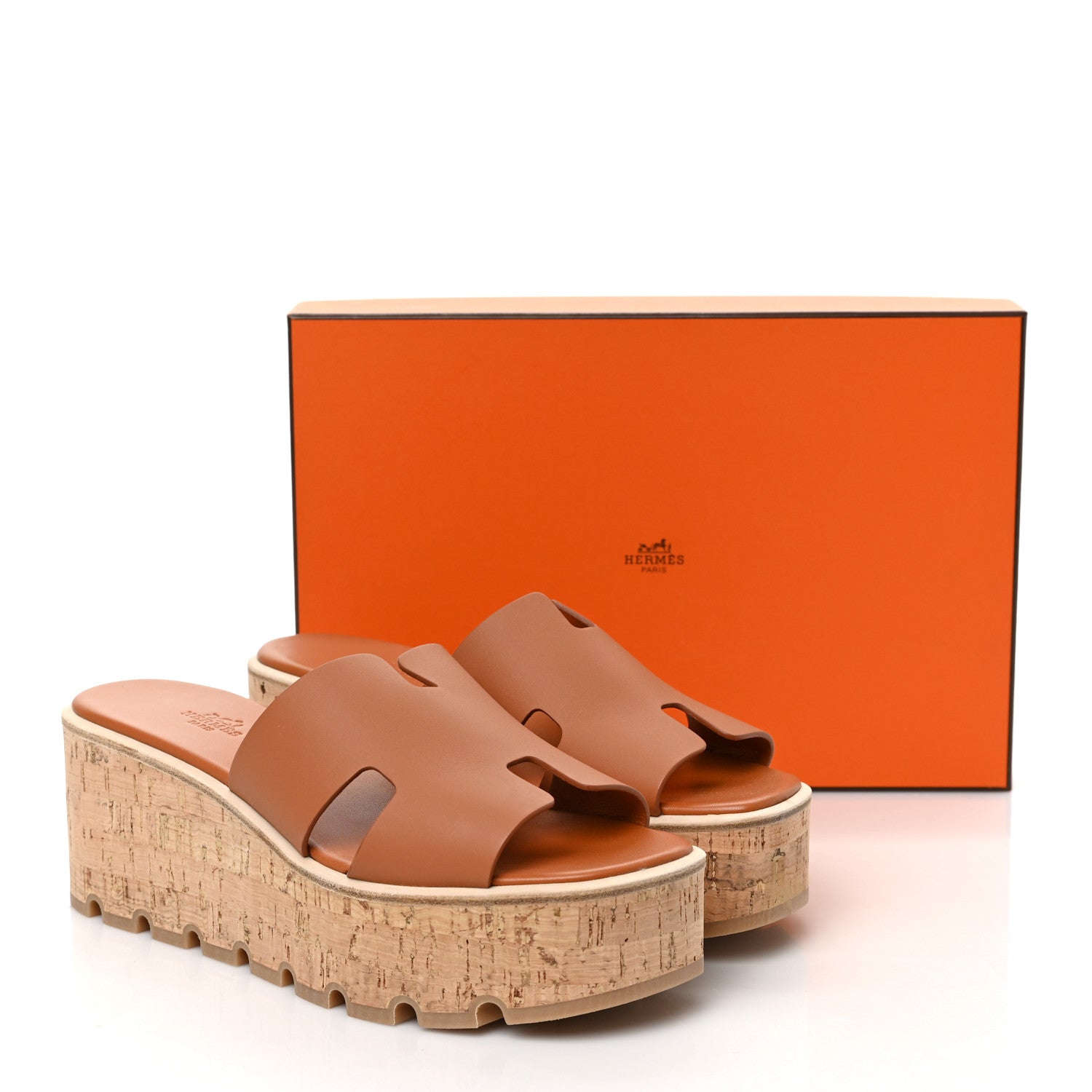 Hermes Calfskin Cork Eze 30 Sandals 39 Marron Glaise 9 of 9