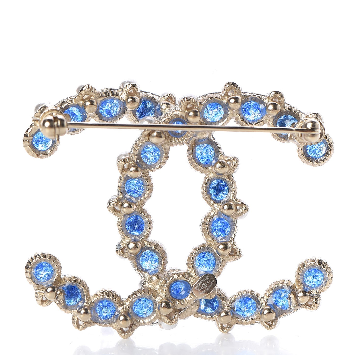 Gripoix Pearl CC Star Brooch Gold Blue