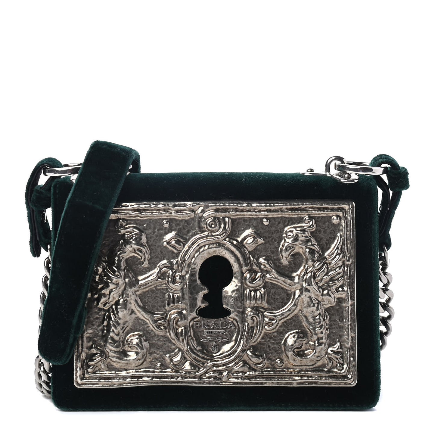 Velluto Cahier Lock Trunk Crossbody Bag Smeraldo