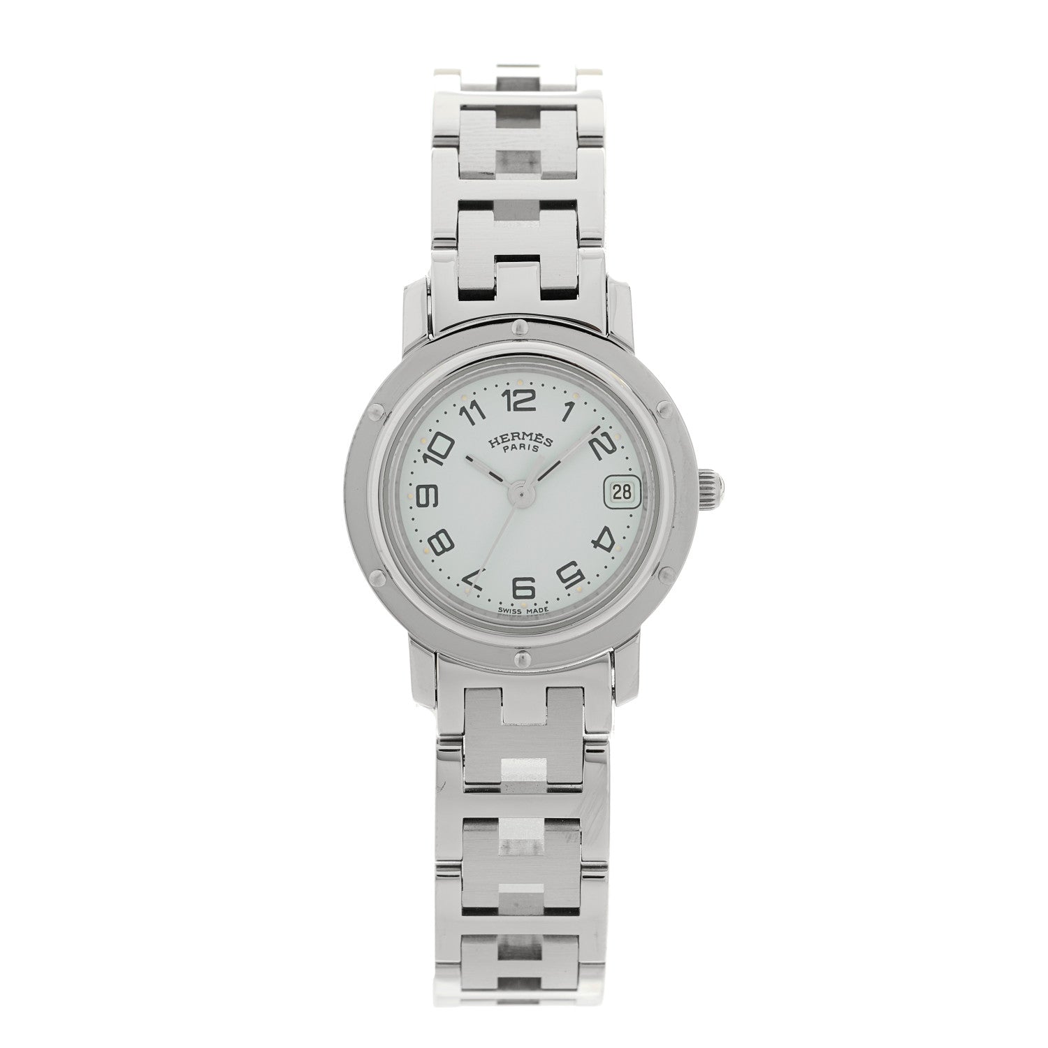 Hermes Stainless Steel 24mm Clipper Quartz Watch White 1 of 4