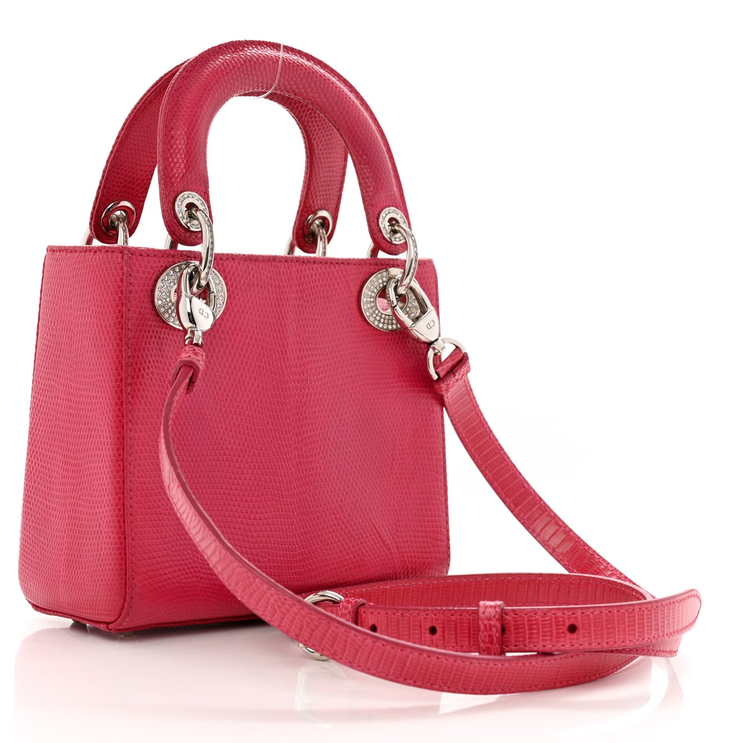 Lizard Swarovski Crystal Mini Lady Dior Dark Pink
