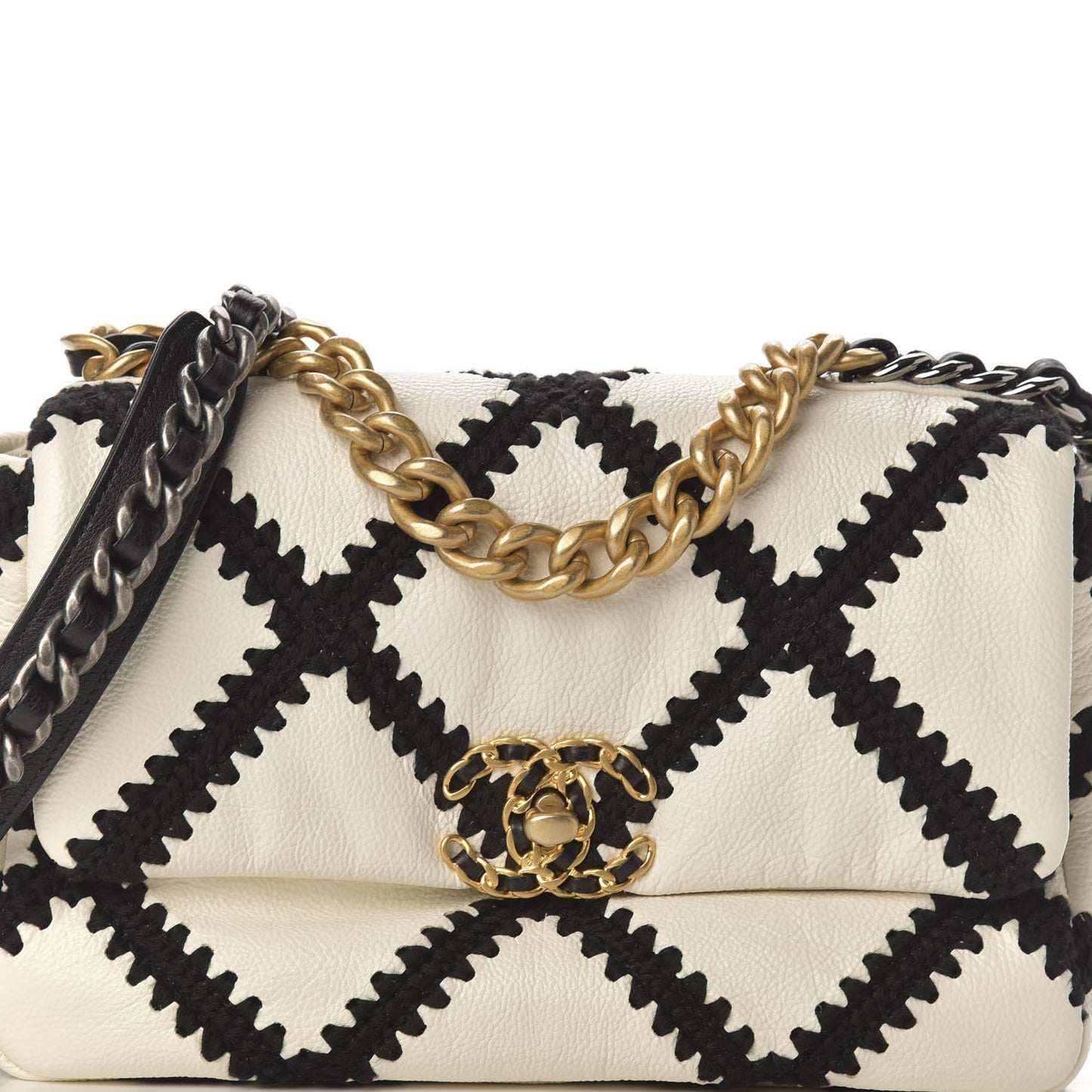 Calfskin Crochet Medium 19 Flap White Black