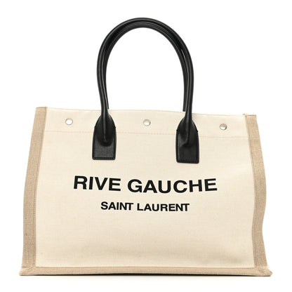 Saint Laurent Linen Calfskin Small Rive Gauche Tote Greggio Natural 1 of 9