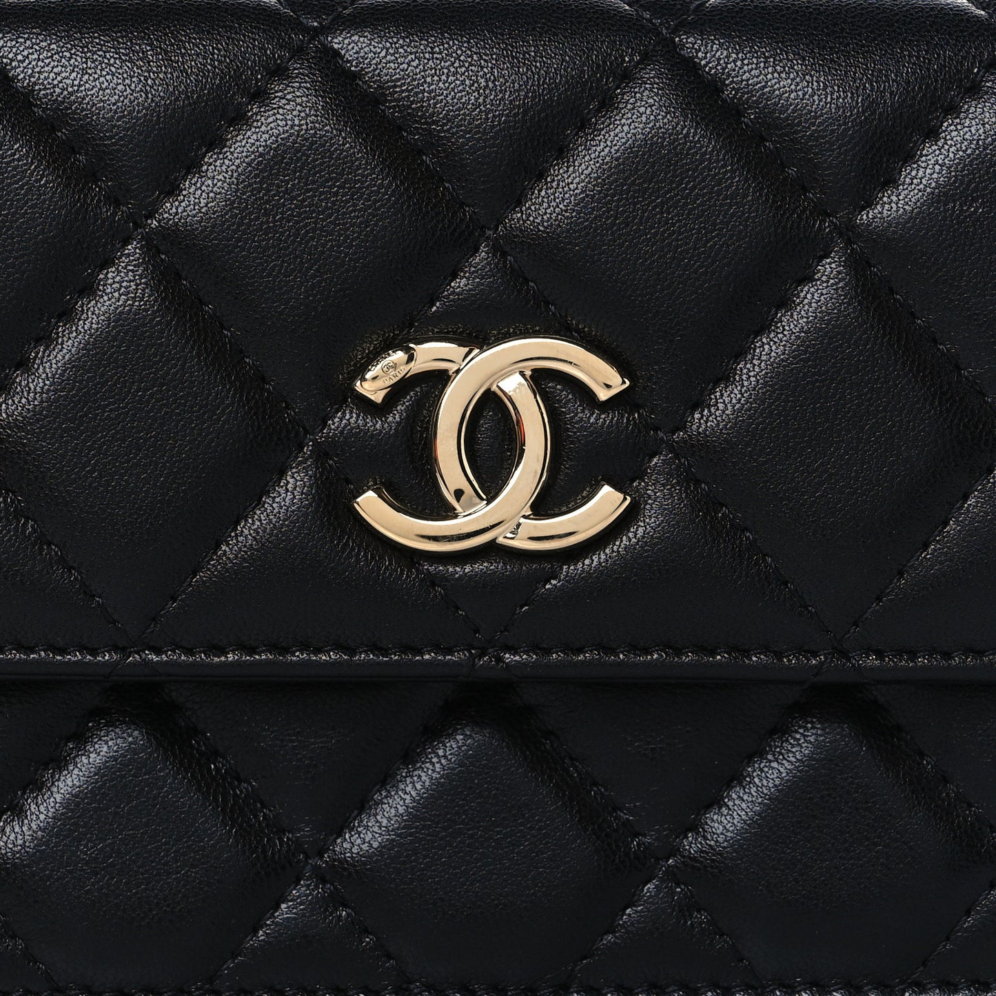 Shiny Lambskin Ribbon Quilted Flap Belt Bag Black