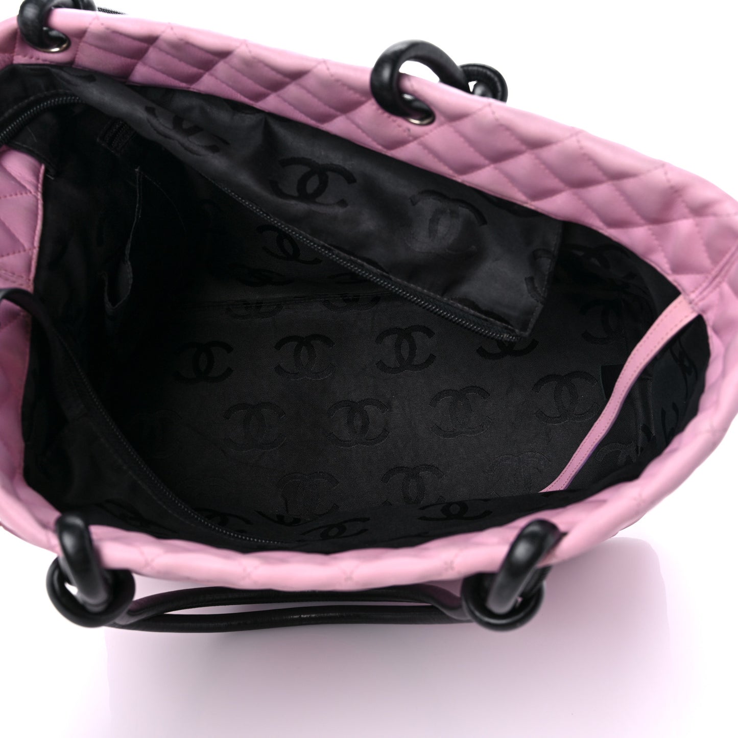 Calfskin Quilted Large Cambon Tote Pink Black