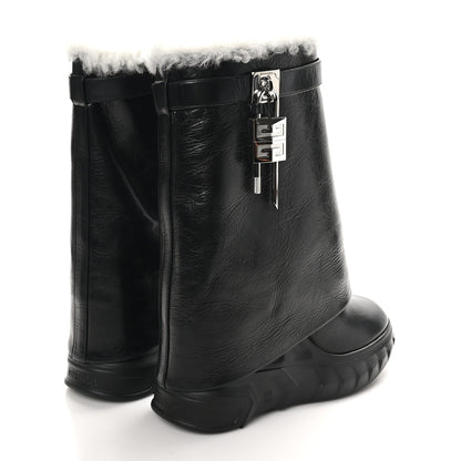 Givenchy Crinkled Calfskin Shearling Shark Lock Biker Ankle Boots 39 Black Natural 5 of 8