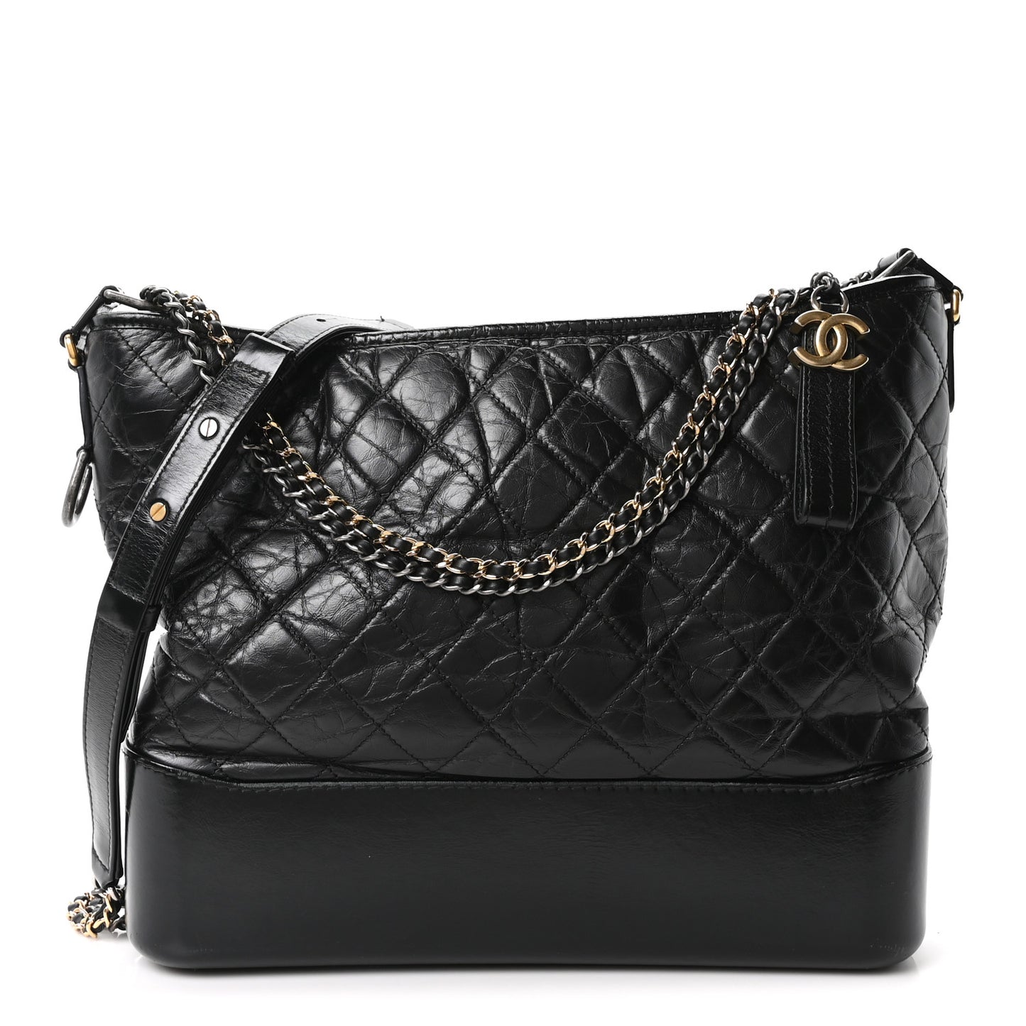 Aged Calfskin Quilted Large Gabrielle Hobo Black