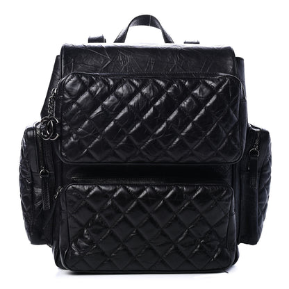 Chanel Aged Calfskin Quilted Large Casual Rock Backpack Black 1 of 5
