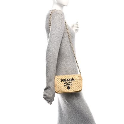 Prada Yarn Raffia Effect Crochet Shoulder Bag Natural Black 2 of 9