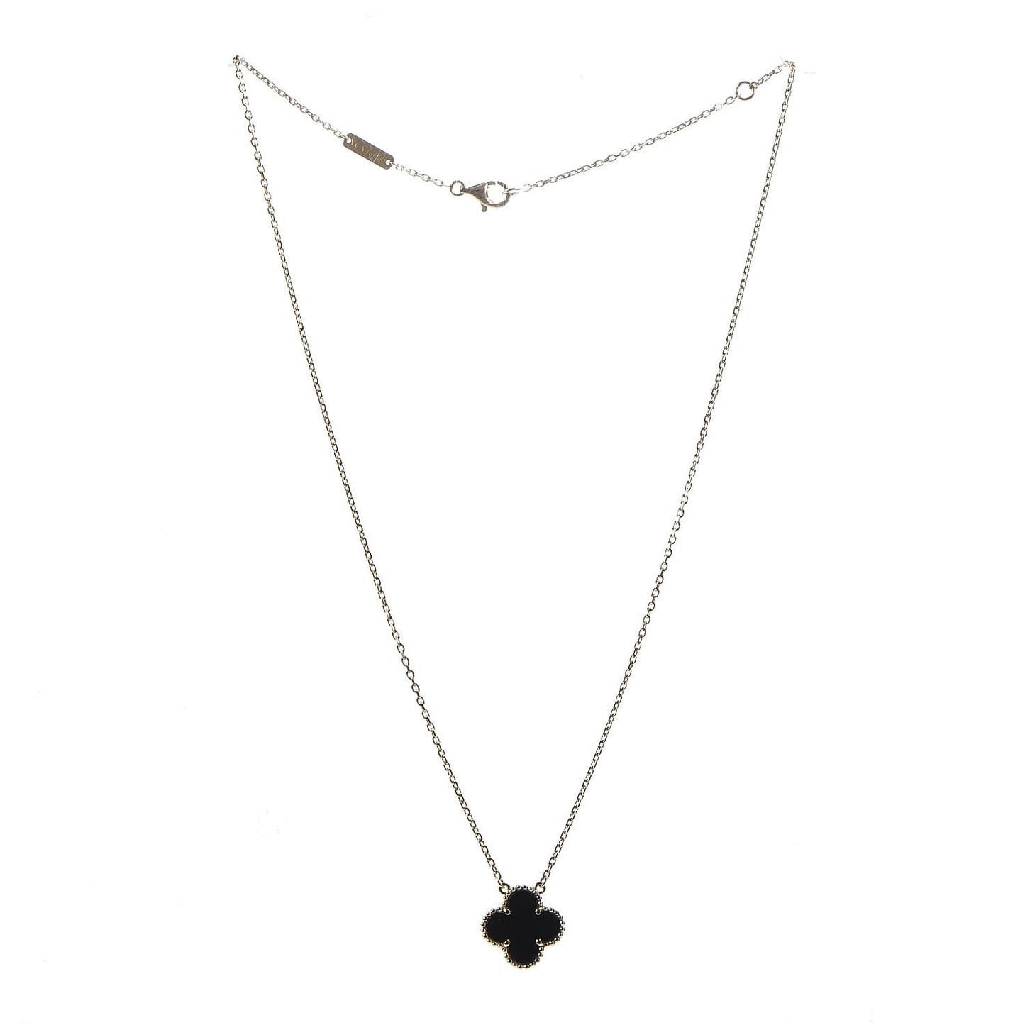18K Yellow Gold Black Onyx Vintage Alhambra Pendant Necklace