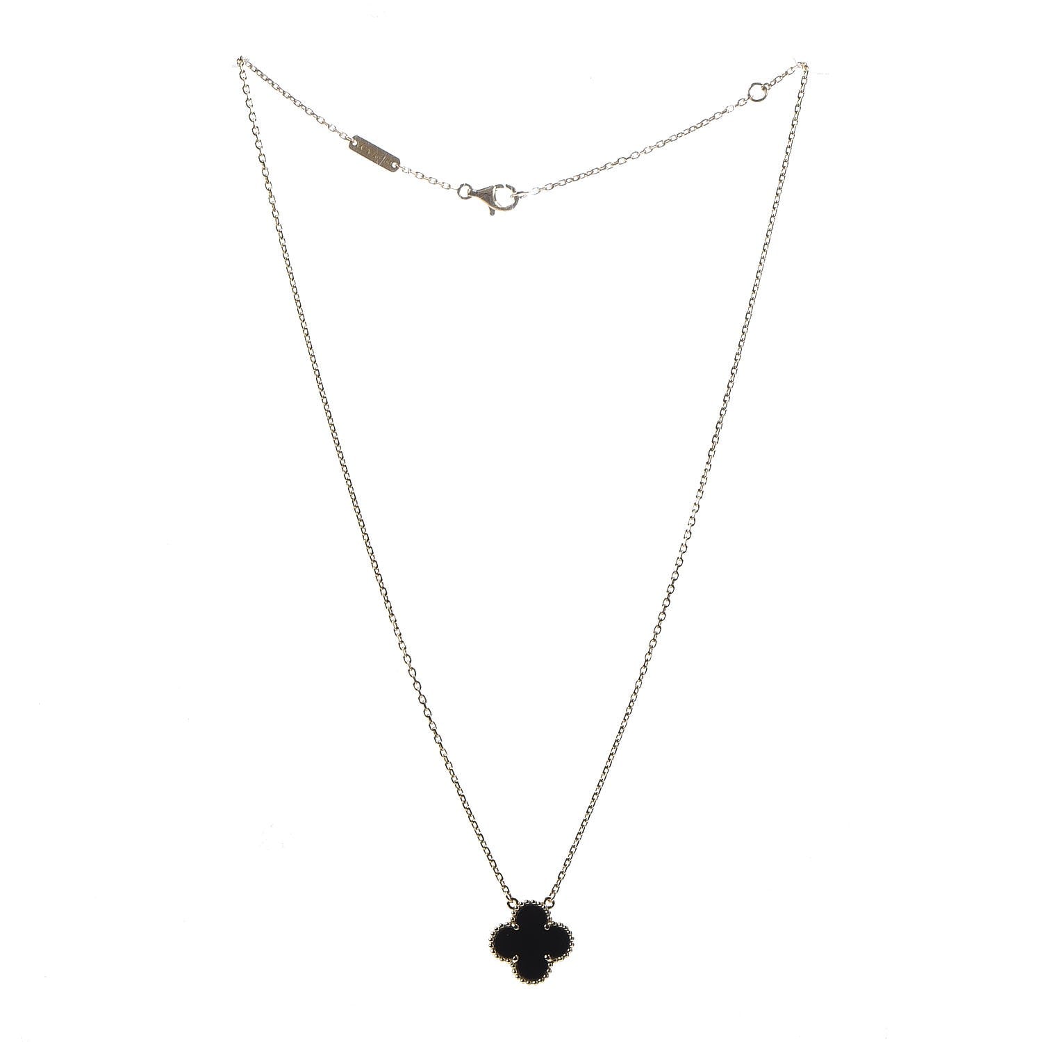 Van Cleef & Arpels 18K Yellow Gold Black Onyx Vintage Alhambra Pendant Necklace 3 of 7