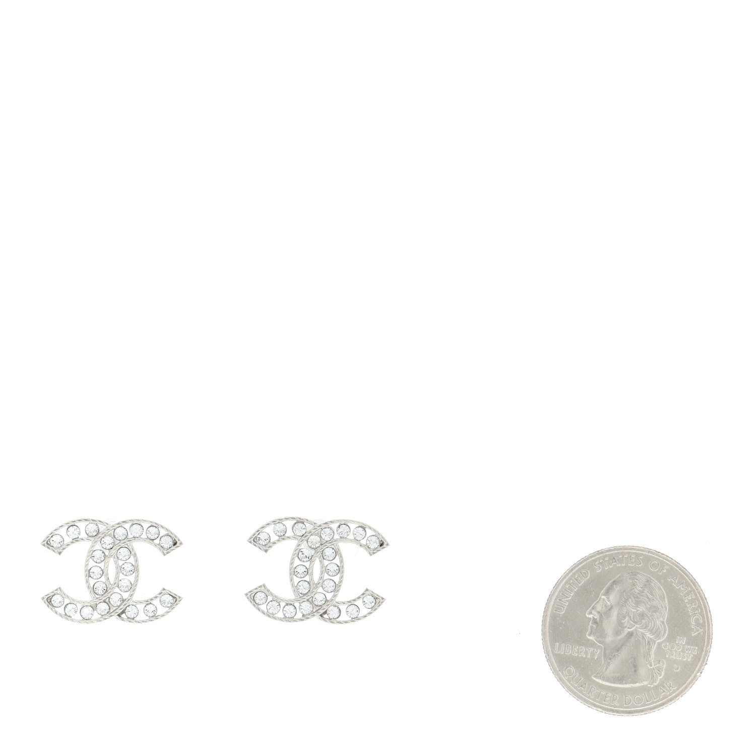 Chanel Crystal CC Chain Earrings Silver 2 of 5