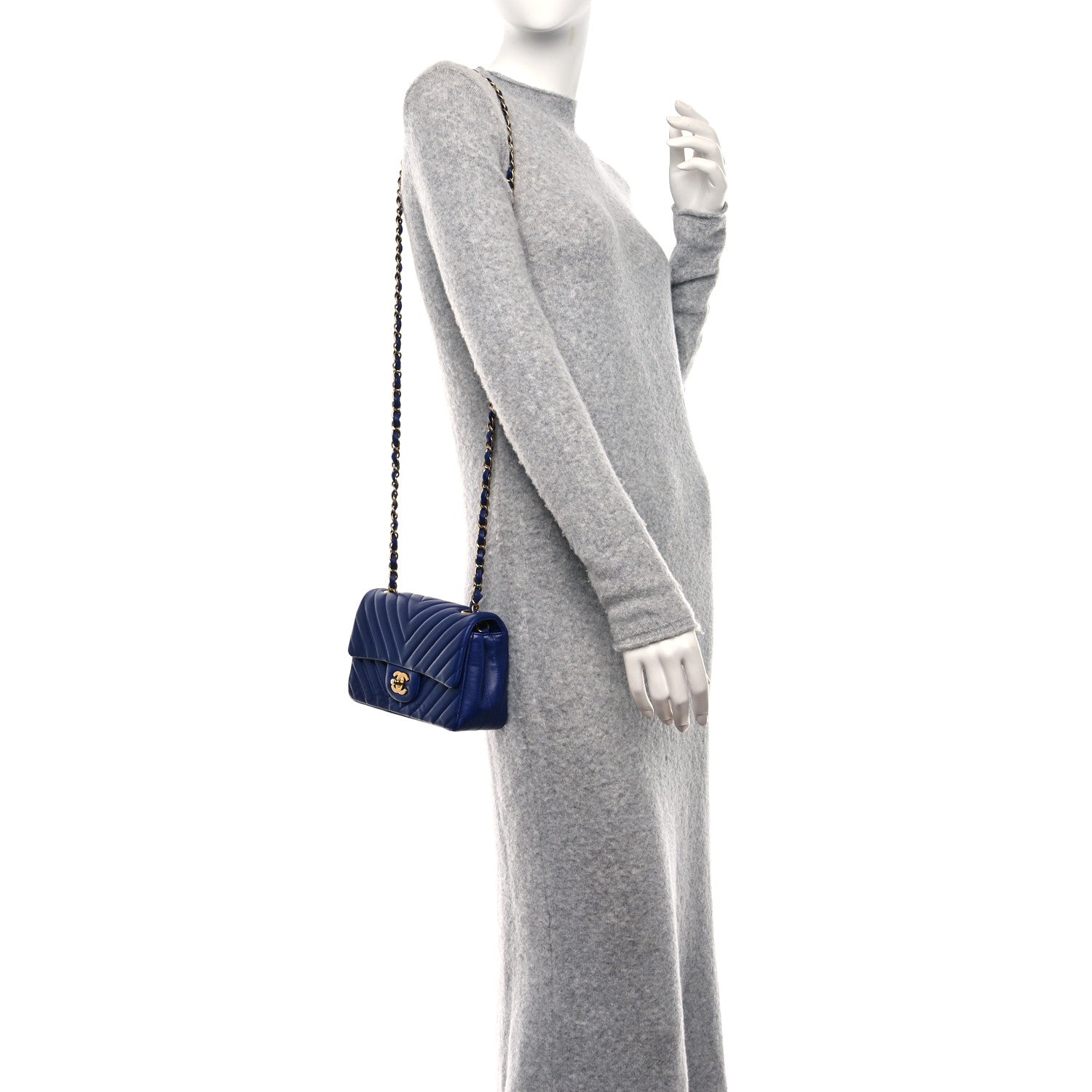 Chanel Lambskin Chevron Quilted Mini Rectangular Flap Blue 2 of 11