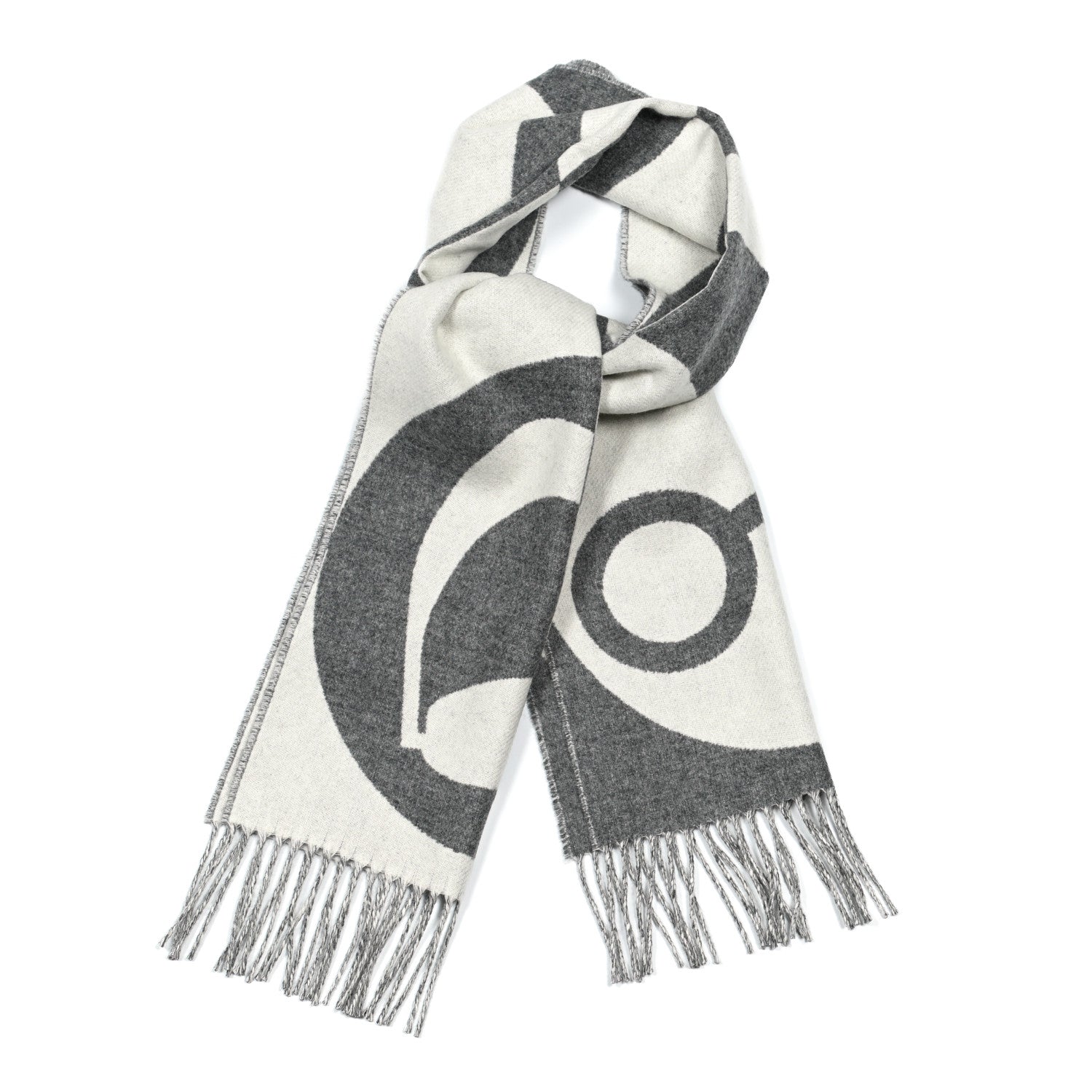Hermes Cashmere Casaque Charms Muffler Gris Flanelle Ivoire 1 of 4
