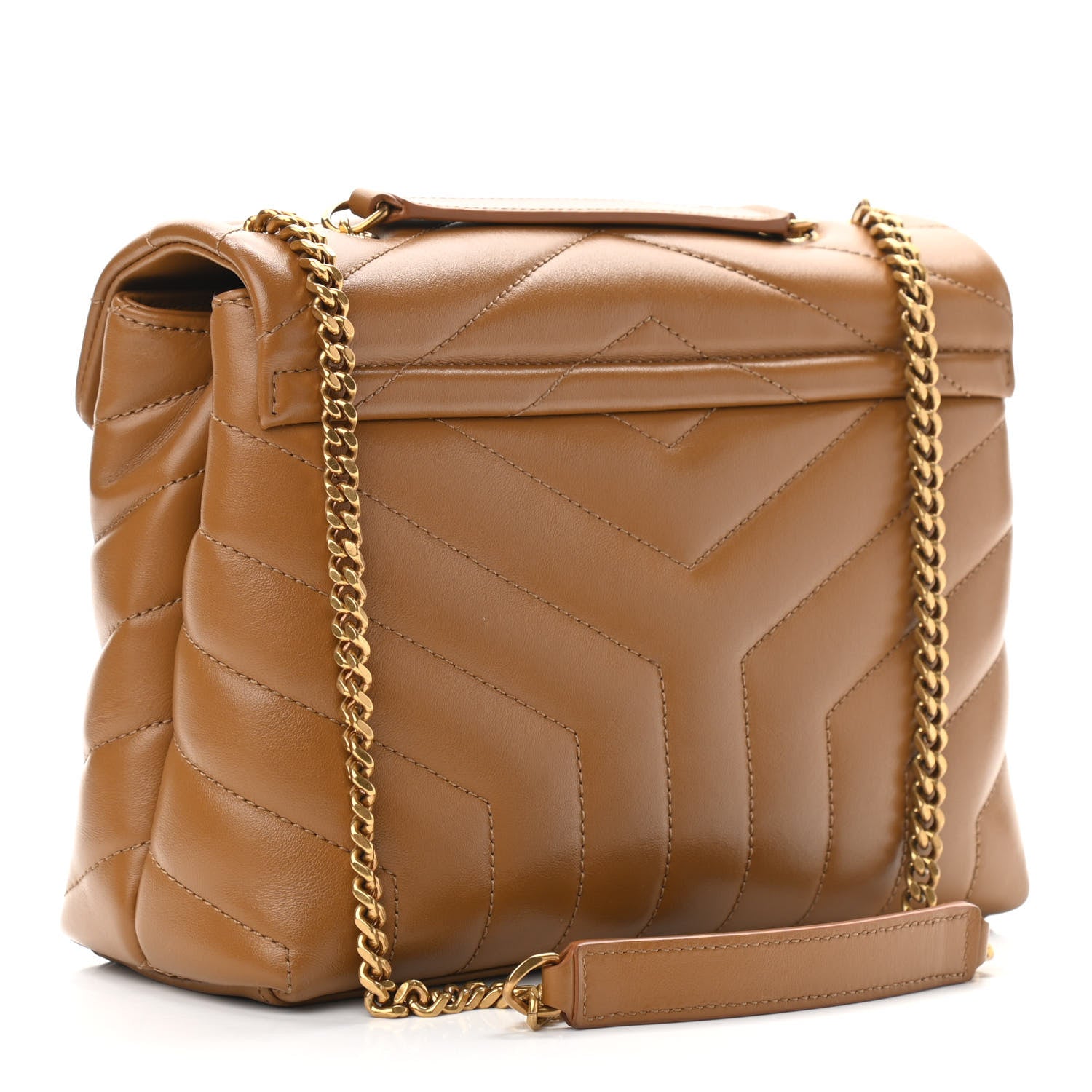 Saint Laurent Calfskin Y Quilted Monogram Small Loulou Chain Satchel Dark Natural 3 of 11
