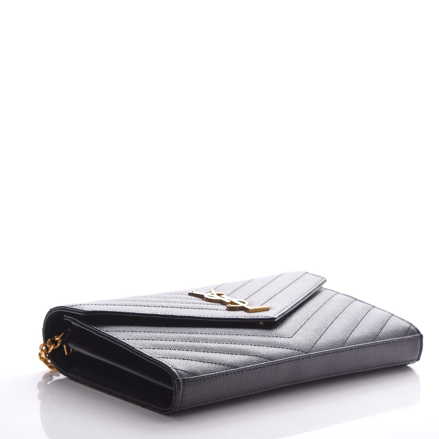 Grain De Poudre Matelasse Chevron Monogram Chain Wallet Black