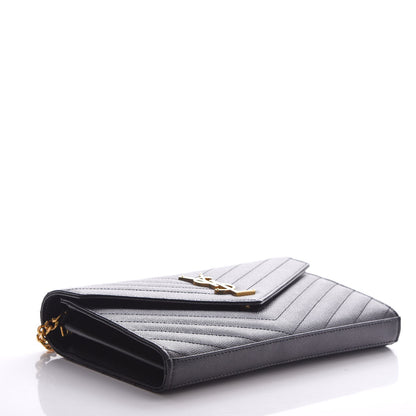 Saint Laurent Grain De Poudre Matelasse Chevron Monogram Chain Wallet Black 4 of 7