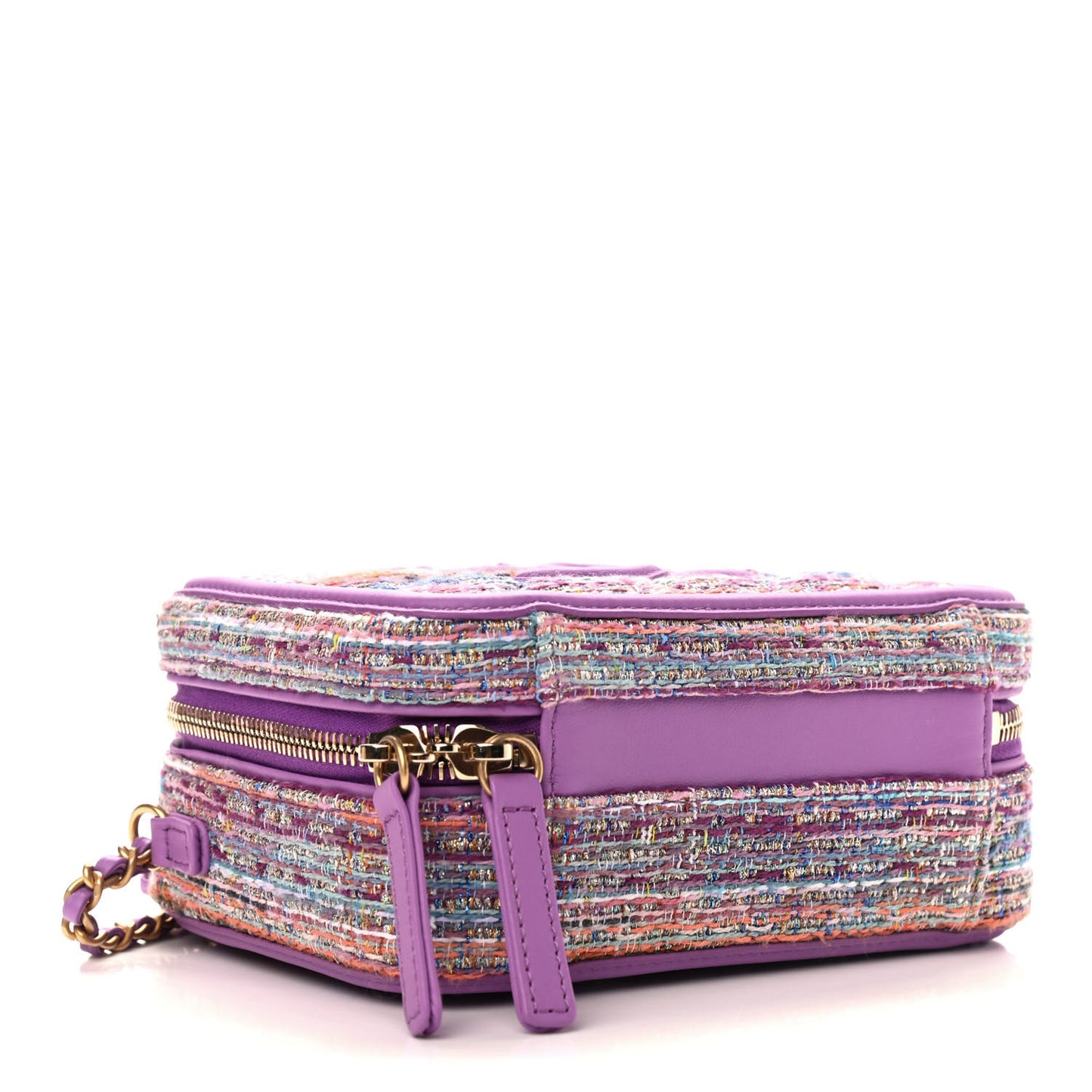 Tweed Quilted Small CC Filigree Vanity Case Purple Multicolor