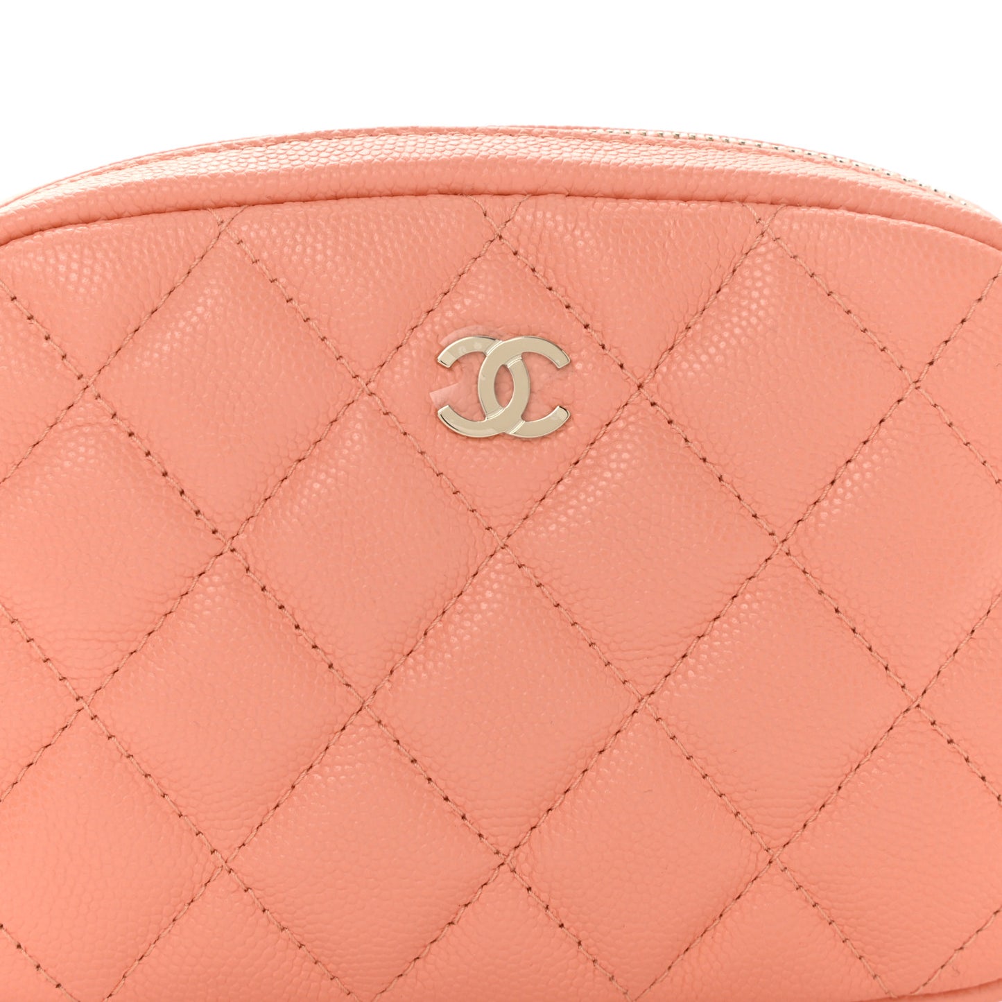 Caviar Quilted Small Curvy Pouch Cosmetic Case Light Orange
