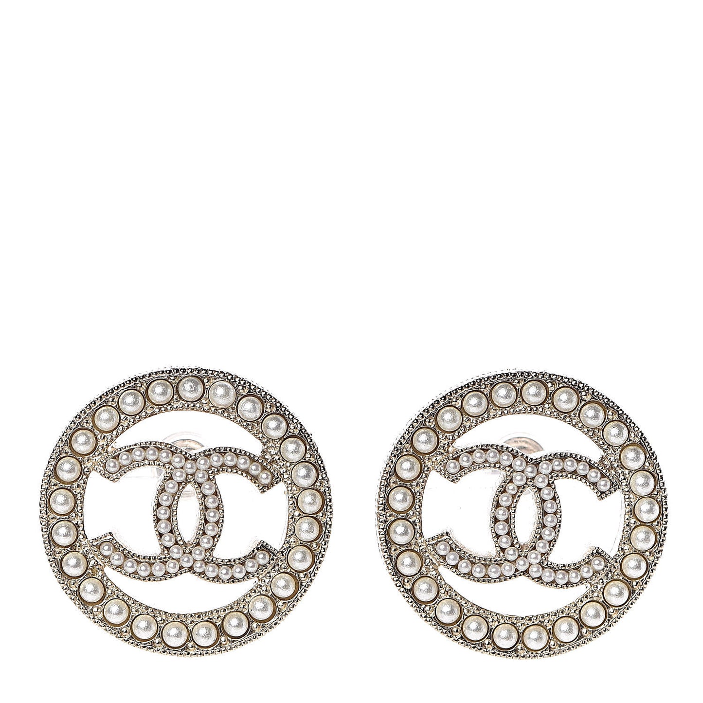 Pearl CC Round Earrings Gold