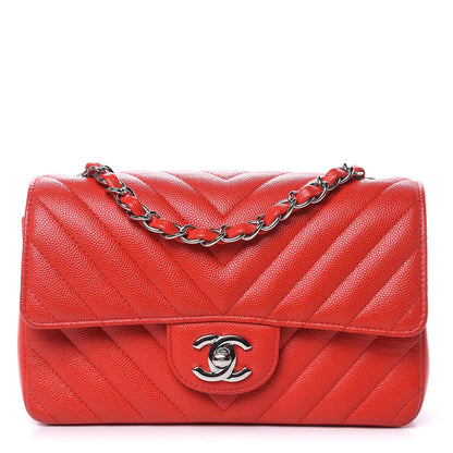 Chanel Caviar Chevron Quilted Mini Rectangular Flap Red 1 of 14