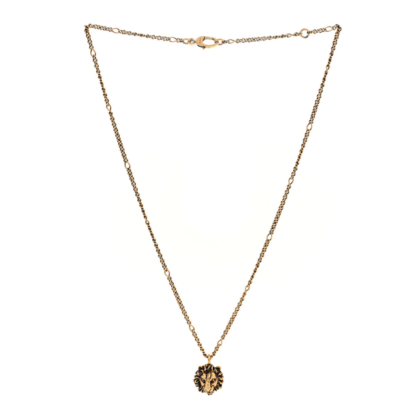 Metal Crystal Lion Head Necklace Aged Gold