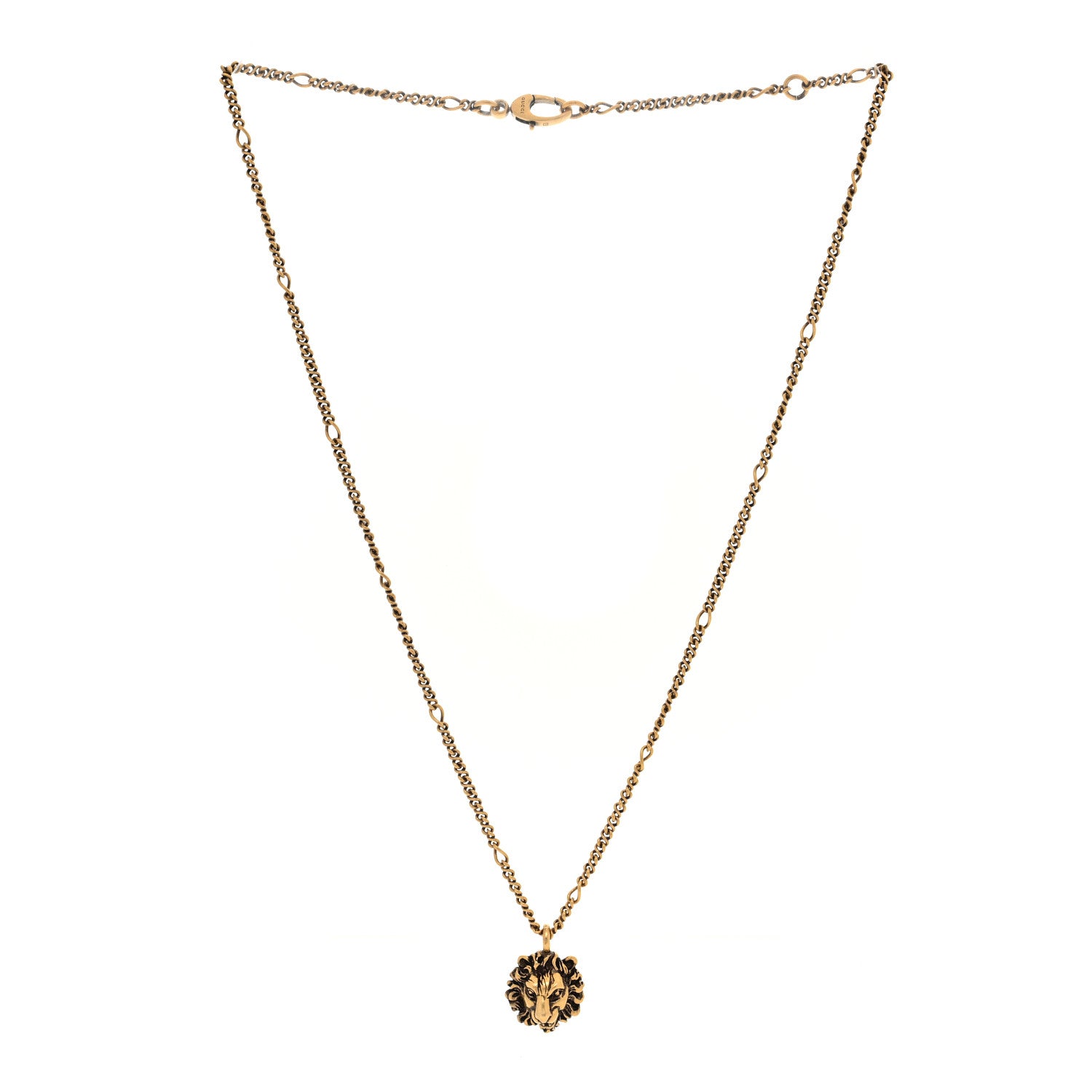 Gucci Metal Crystal Lion Head Necklace Aged Gold 3 of 5