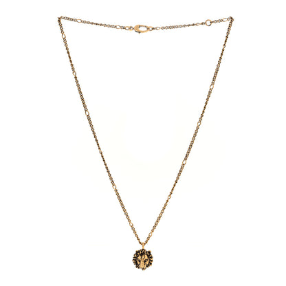 Gucci Metal Crystal Lion Head Necklace Aged Gold 3 of 5