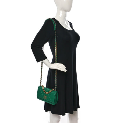Chanel Shiny Lambskin Quilted Chanel 19 Wallet On Chain WOC Green 2 of 12