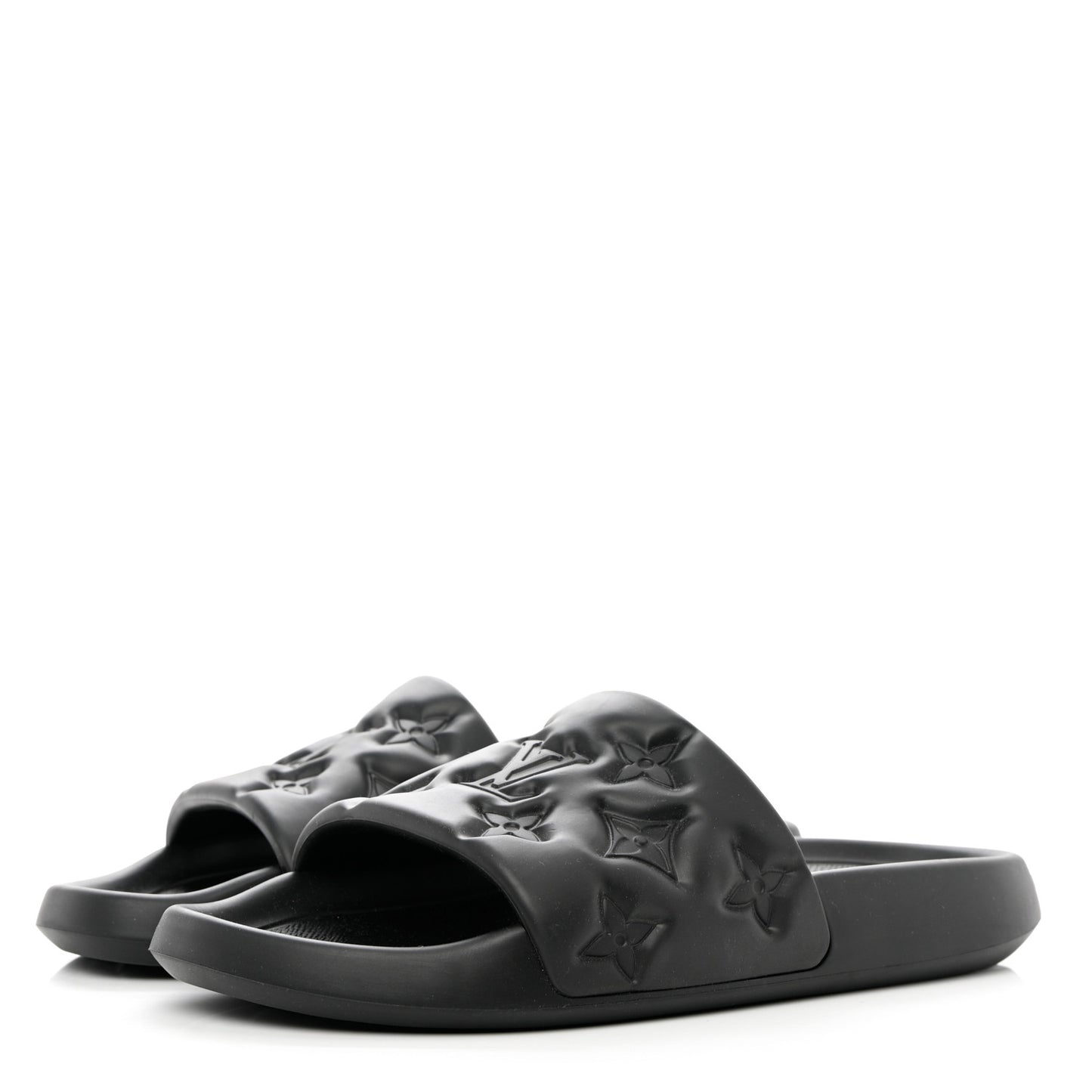 Rubber Embossed Monogram Mens Waterfront Mules 9 Black