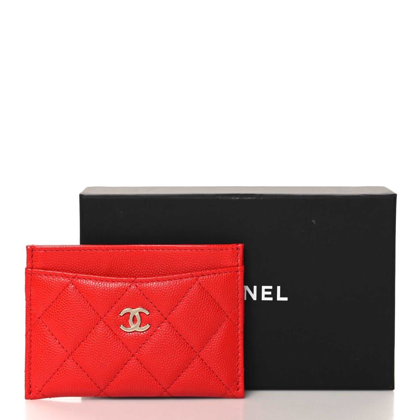 Caviar Quilted Card Holder Red