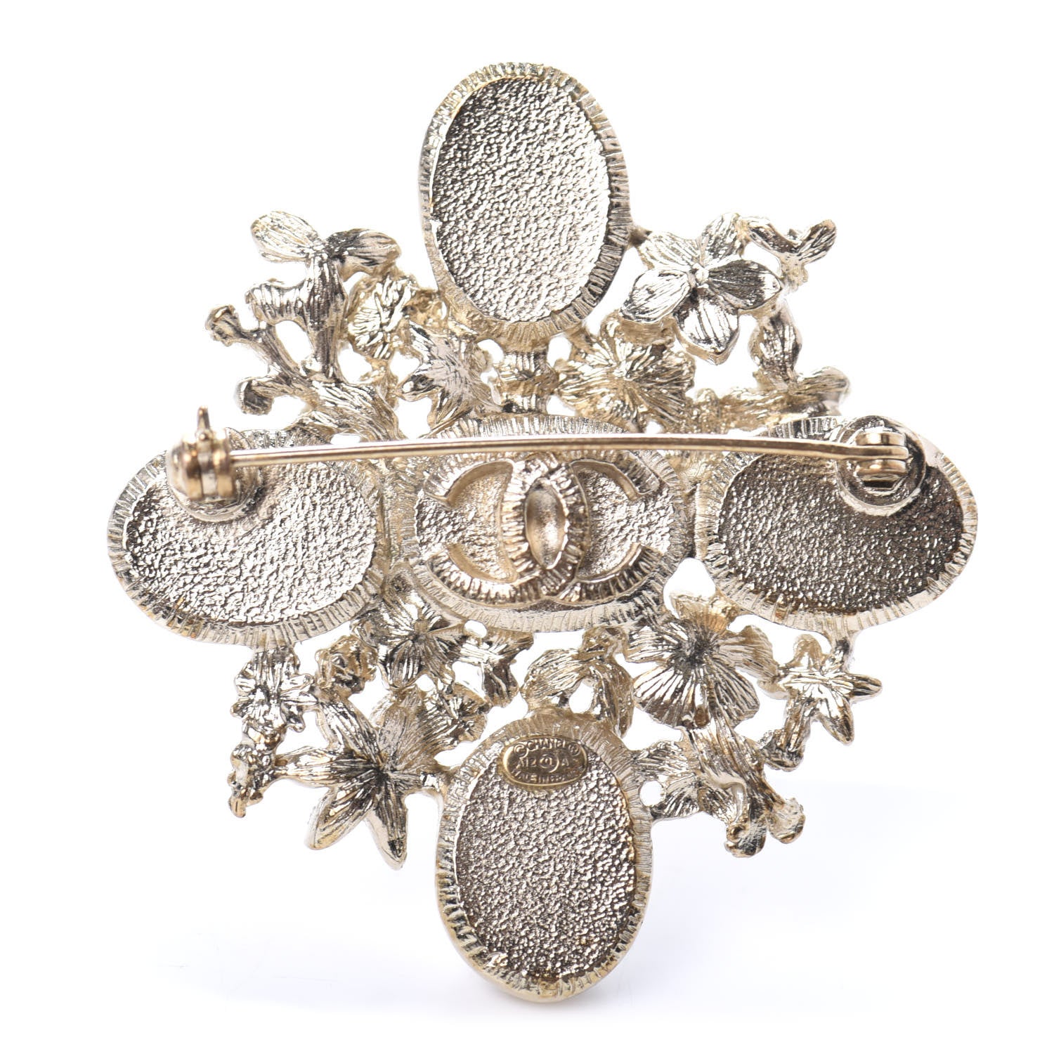 Chanel Crystal Mother of Pearl CC Flower Brooch Gold 3 of 4