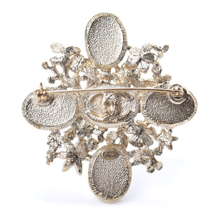 Chanel Crystal Mother of Pearl CC Flower Brooch Gold 3 of 4