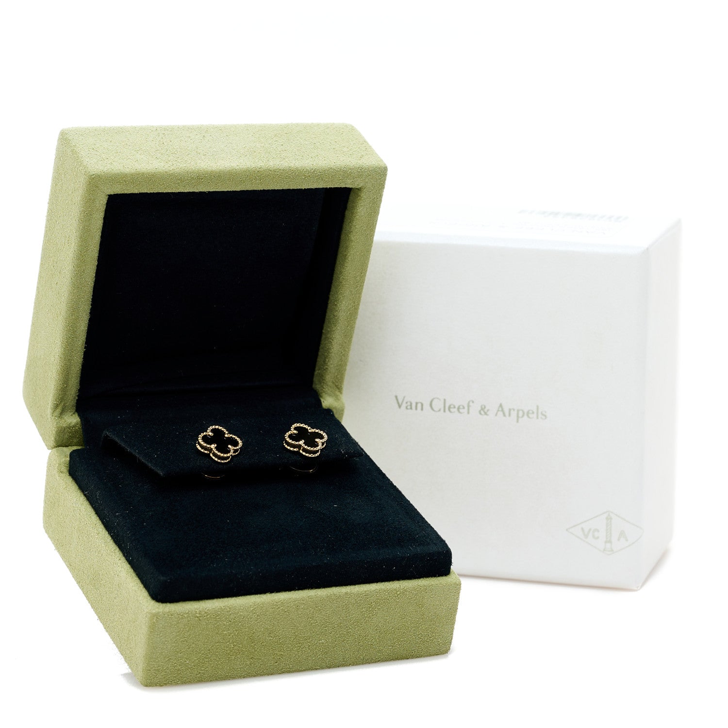Van Cleef & Arpels 18K Yellow Gold Black Onyx Sweet Alhambra Earrings 5 of 5