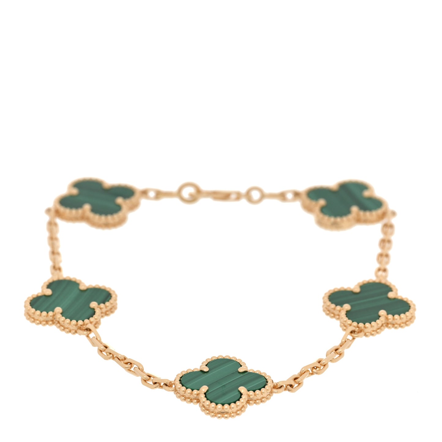 18K Yellow Gold Malachite 5 Motifs Vintage Alhambra Bracelet