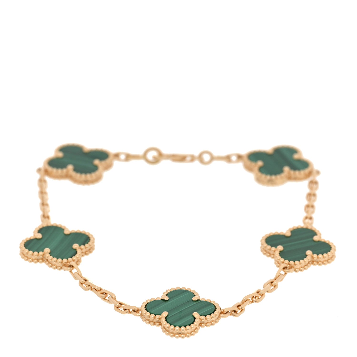 Van Cleef & Arpels 18K Yellow Gold Malachite 5 Motifs Vintage Alhambra Bracelet 1 of 6