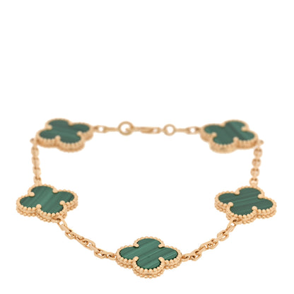 Van Cleef & Arpels 18K Yellow Gold Malachite 5 Motifs Vintage Alhambra Bracelet 1 of 6