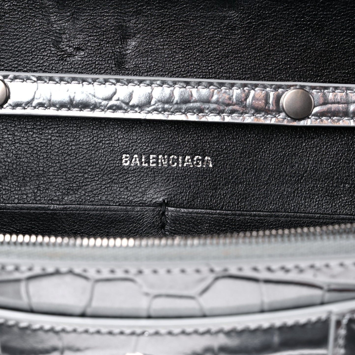Metallic Calfskin Crocodile Embossed Hourglass Chain Bag Silver