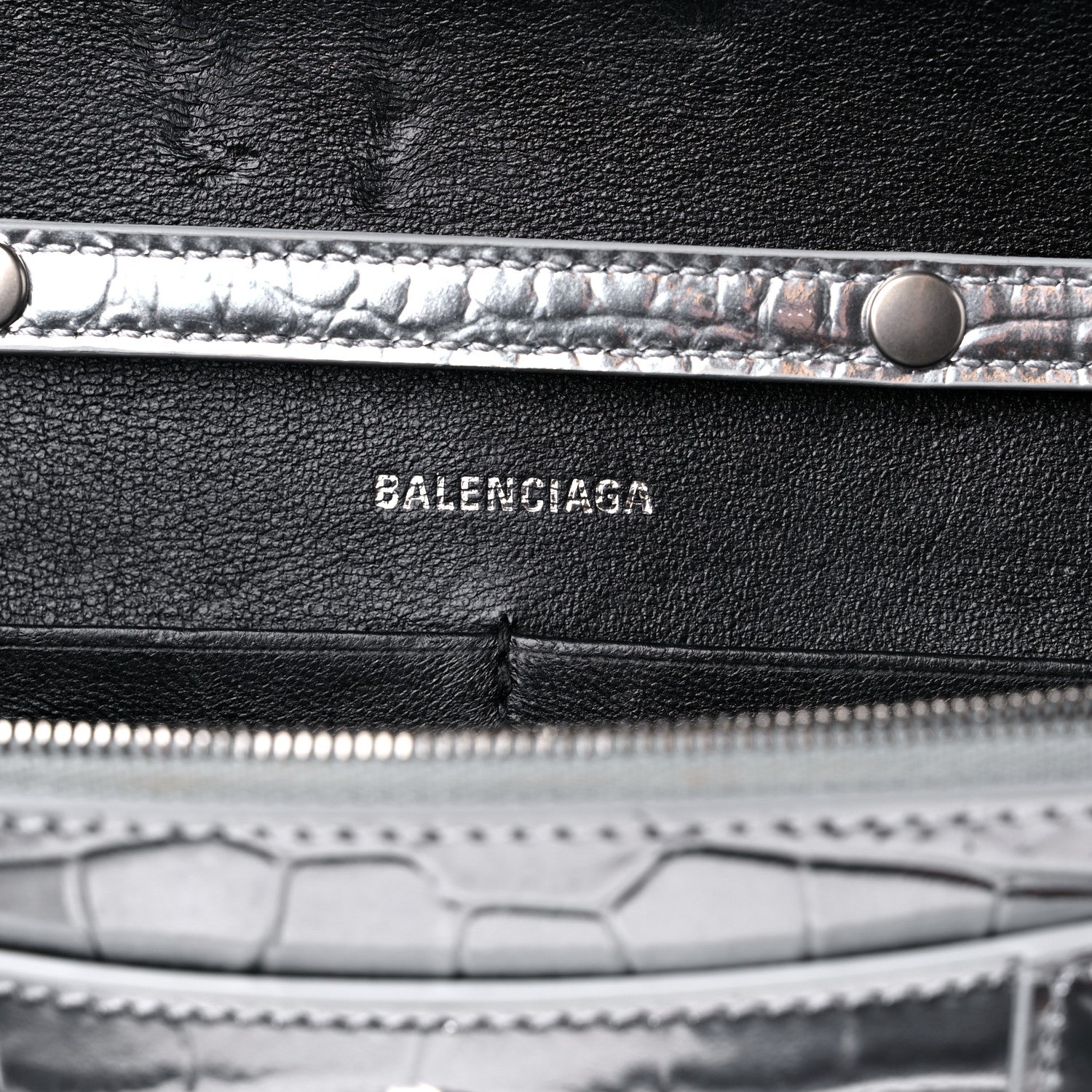 Balenciaga Metallic Calfskin Crocodile Embossed Hourglass Chain Bag Silver 6 of 12