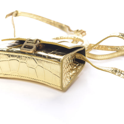 Balenciaga Metallic Calfskin Crocodile Embossed Hourglass Top Handle Bag Mini Gold 10 of 11