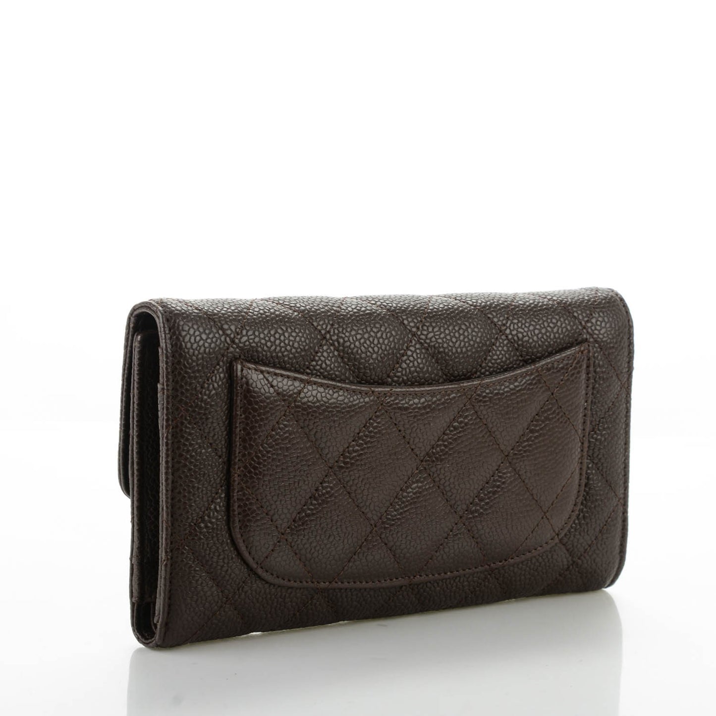 Caviar Quilted Long Flap Wallet Dark Brown