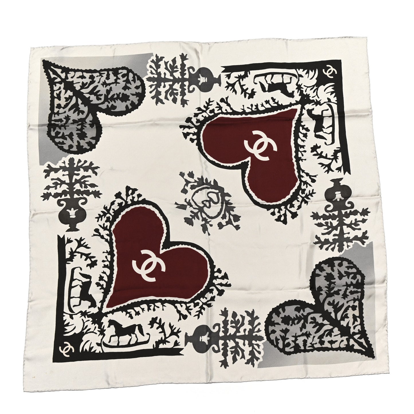 Silk CC Heart Square Scarf Grey Red