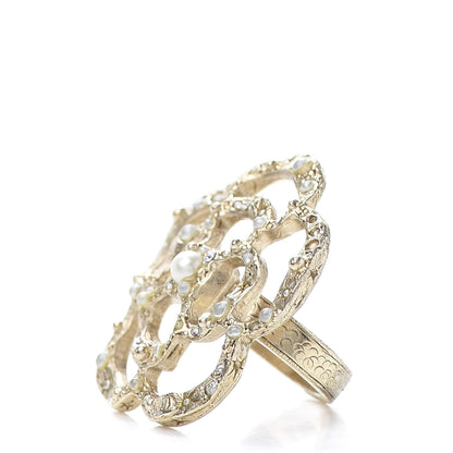 Chanel Crystal Pearl CC Camellia Ring Gold 3 of 6