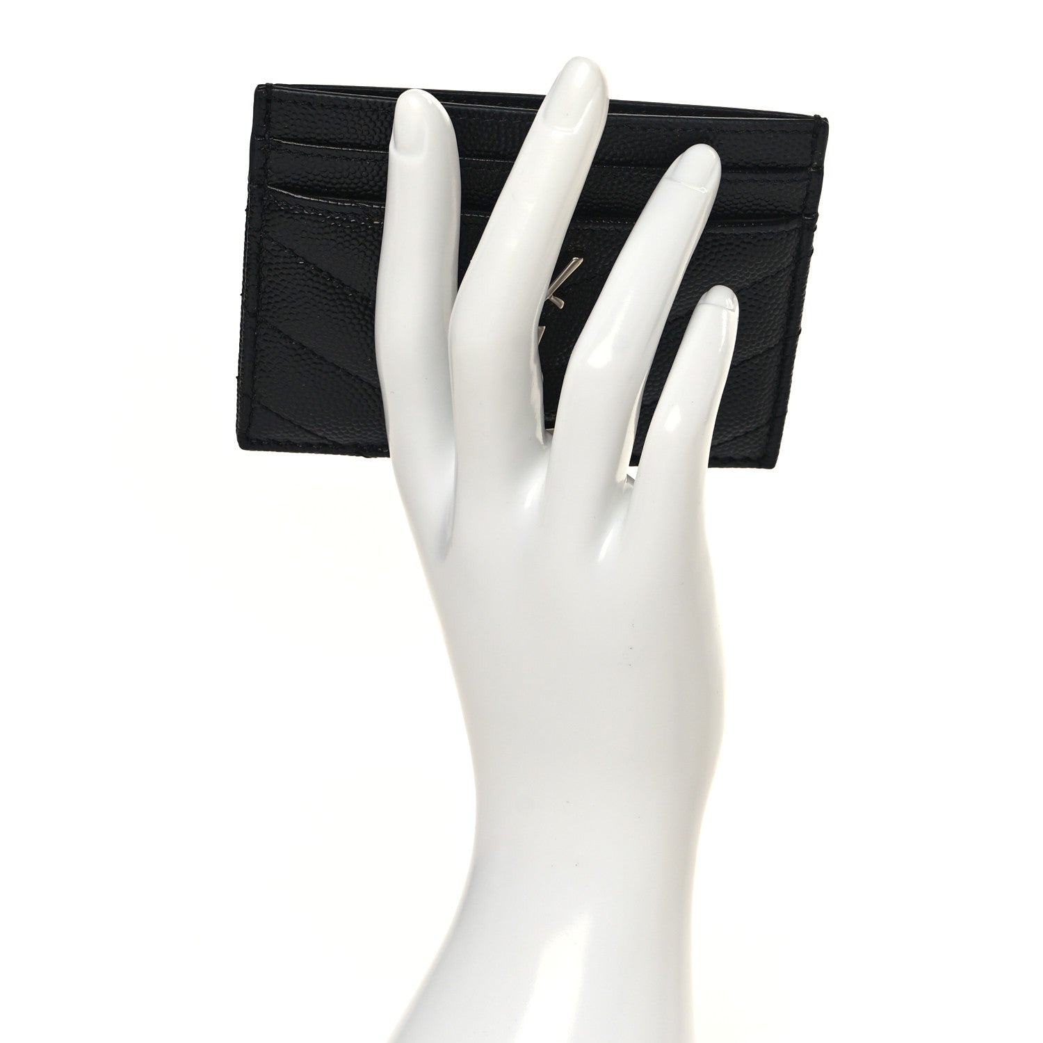 Saint Laurent Grain De Poudre Matelasse Chevron Monogram Credit Card Case Black 2 of 8