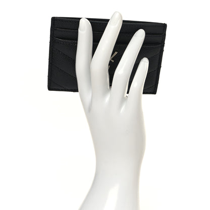 Saint Laurent Grain De Poudre Matelasse Chevron Monogram Credit Card Case Black 2 of 8
